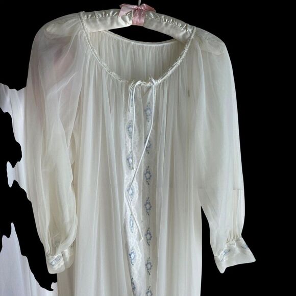 Vintage Miss Elaine Nightgown Robe Set Womens Medium White Sheer Lace Floral 70s - Picture 4 of 6